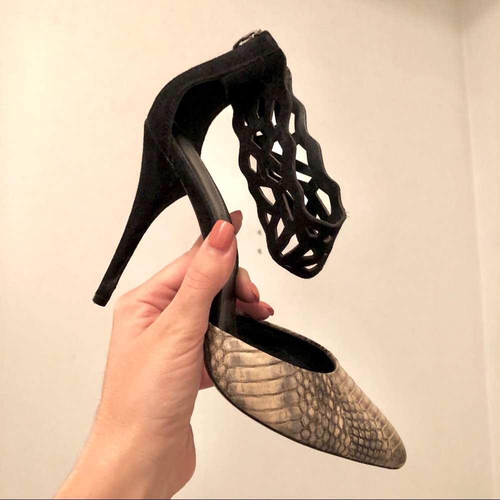 Rebecca Taylor Black Suede + Reptile Heels